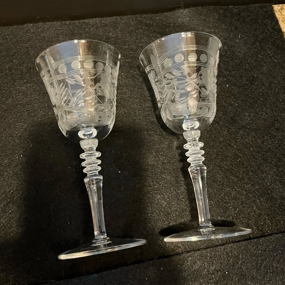 Vintage Etched Cordial Aperitif Glasses Set of Two